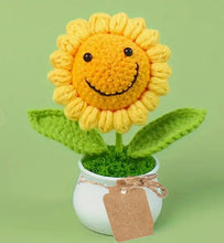 Load image into Gallery viewer, Crochet sunflower gift, crochet plant, flower gifts decor, birthday gift, motivational positive affirmations, Sunflower Gift Decor