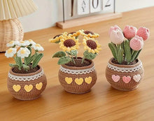 Load image into Gallery viewer, Crochet Sunflower in Pot, Tulip/Sunflower/Daisy Collection, Floral Decor for Flower Lovers, Knitted Plant Gift, Perfect Gift for Her
