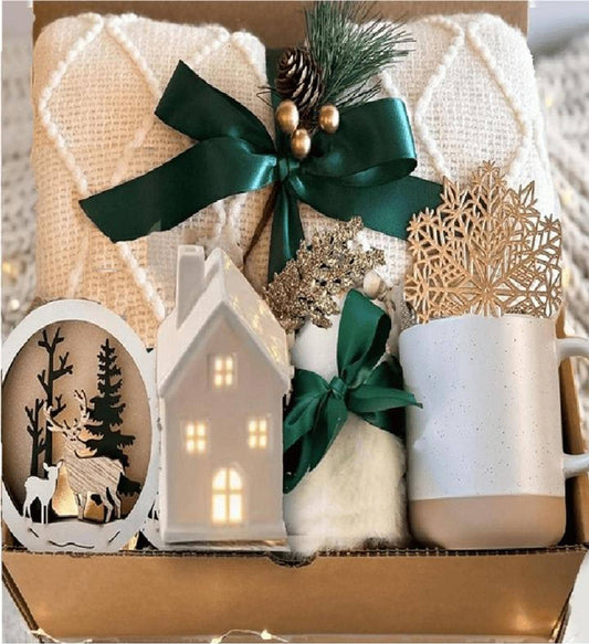 Luxury Spa Self-Care Gift Box –Throw, Bath Bomb & Eucalyptus Set