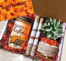 Load image into Gallery viewer, Fall Gift, Gift Ideas, Autumn, Hello fall, Happy Birthday Gift Box, Fall  birthday gift for mother in law gift ,gift for mom gift for sister - Naturally GiftedNY