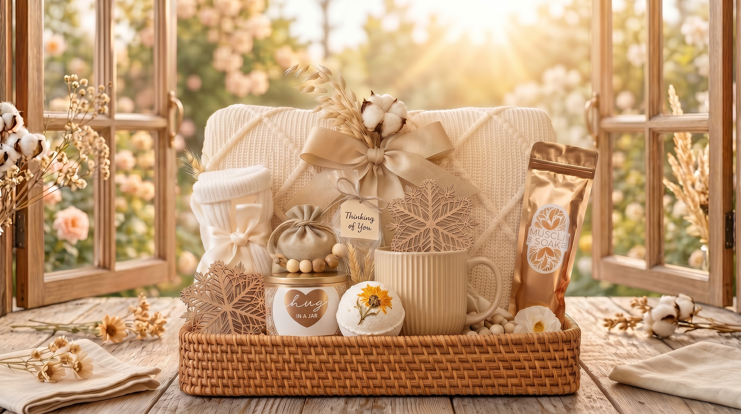 Luxury Spa Self-Care Gift Box –Throw, Bath Bomb & Eucalyptus Set