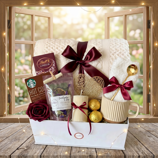 Luxury Spa Self-Care Gift Box –Throw, Bath Bomb & Eucalyptus Set