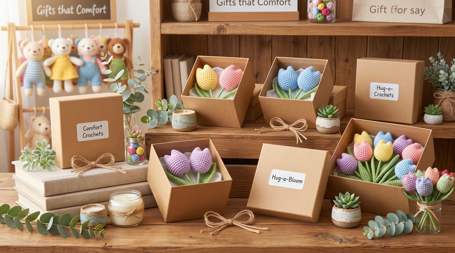 Crochet Tulip Gift Box | Handmade Crochet Tulips | 2 Tulips in Gift Box | Forever Flowers