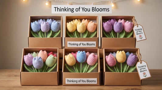 Crochet Tulip Gift Box | Handmade Crochet Tulips | 6 Tulips in Gift Box | Forever Flowers