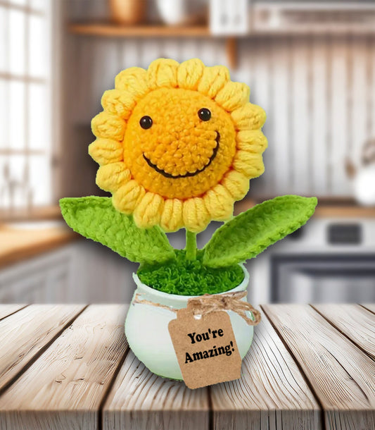 Crochet sunflower gift, crochet plant, flower gifts decor, birthday gift, motivational  positive affirmations, Sunflower Gift Decor