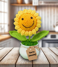 Load image into Gallery viewer, Crochet sunflower gift, crochet plant, flower gifts decor, birthday gift, motivational  positive affirmations, Sunflower Gift Decor
