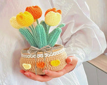 Load image into Gallery viewer, Crochet Flower Pot, Tulip/Sunflower/ Daisy, flower lover, Knitted Floral Decor, Gift Plant Lover, gift for her,
