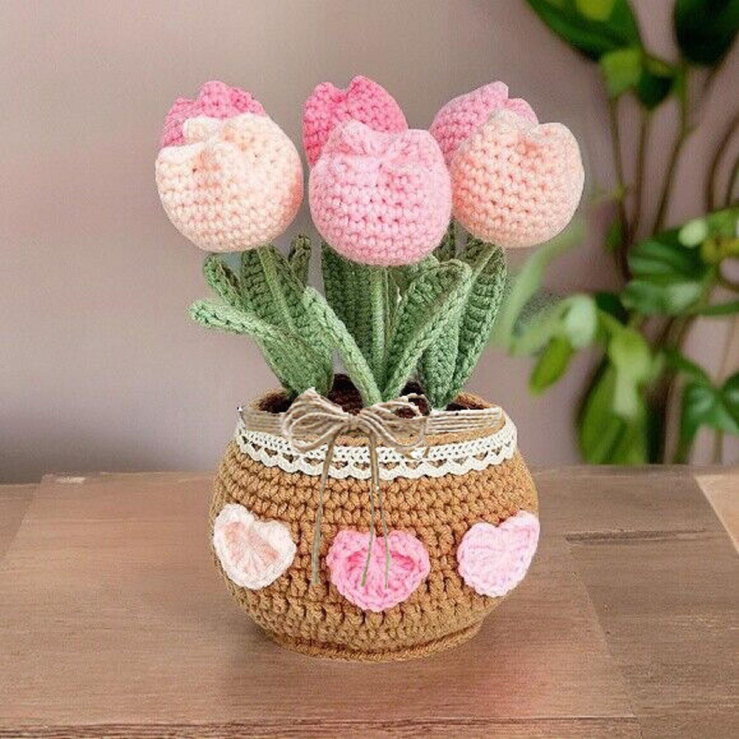 Crochet Sunflower in Pot, Tulip/Sunflower/Daisy Collection, Floral Decor for Flower Lovers, Knitted Plant Gift, Perfect Gift for Her
