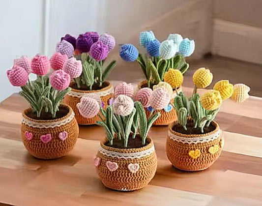 Crochet Flower in Pot, Tulip, Sunflower, Rose, Daisy, Handmade Pot, Mother's Day Gift, Birthday Present, Knitted Flower, Gift for Her