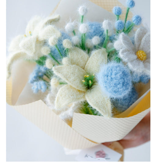 Crochet Blue Plush Bouquet, Everlasting forever Flowers, Crochet flowers, Graduation,birthday gift grandmother, gift for sister,gift for her