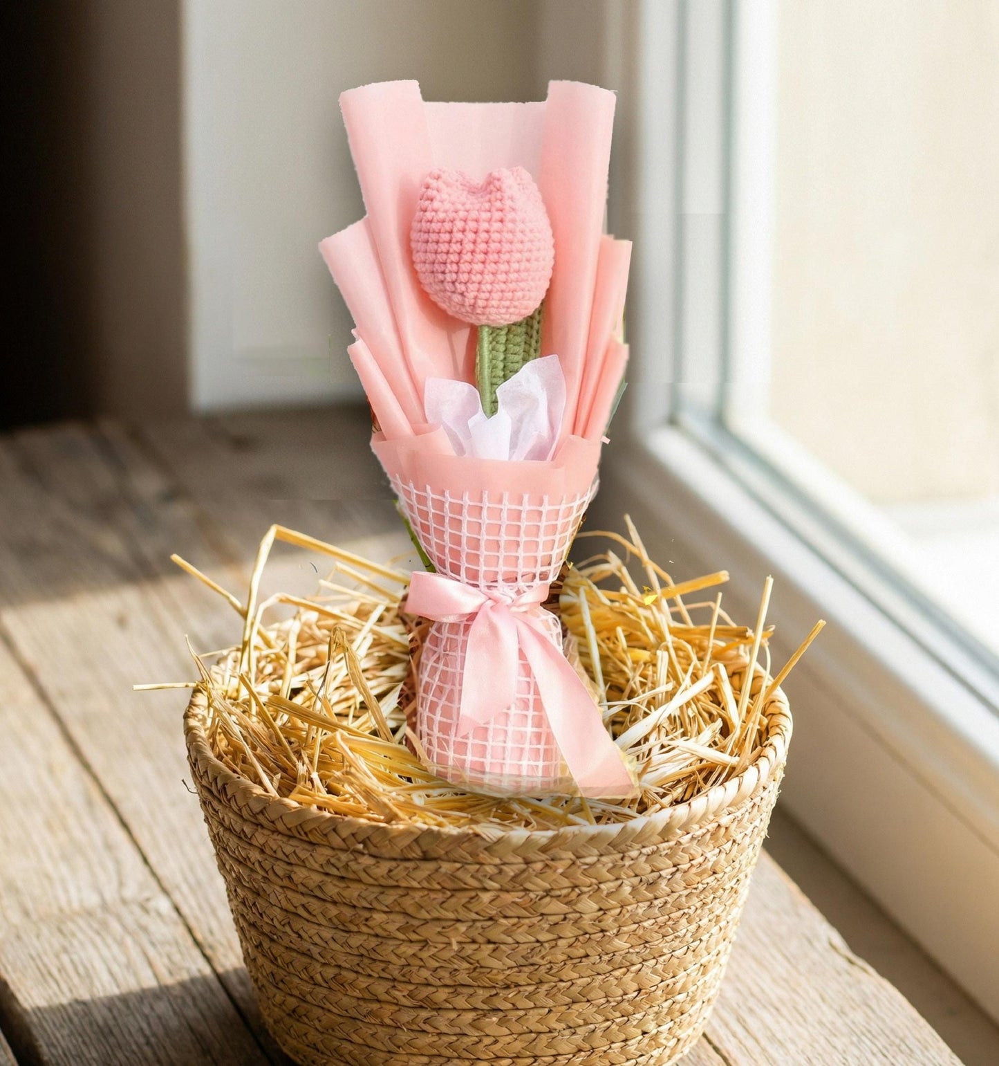 Handmade Crochet Tulip Bouquet, Pastel Colors, Lasting Floral Gift