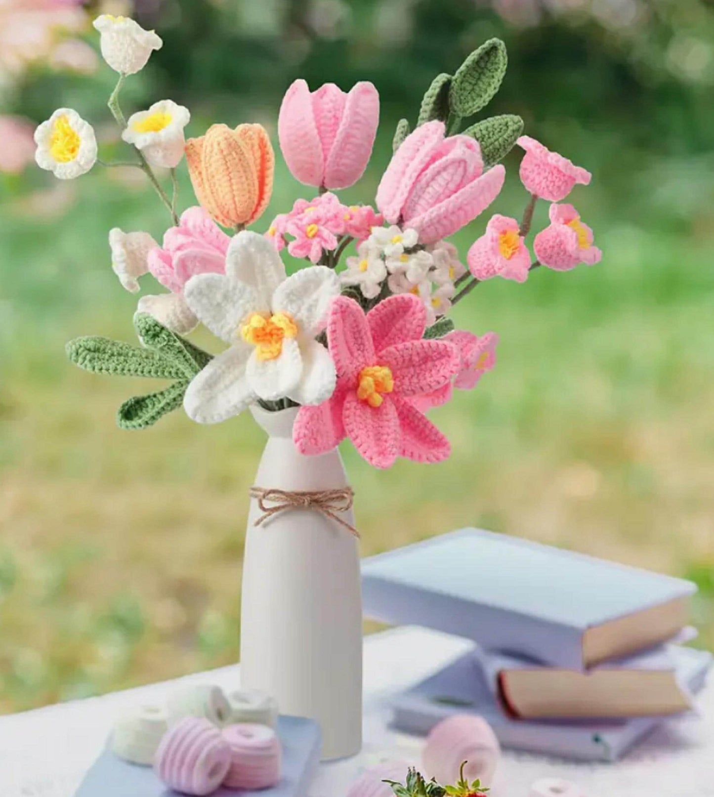 Crochet  Flower Bouquet, Handmade Birthday Flower Gift, Crochet Floral Arrangement for Mom, Grandma