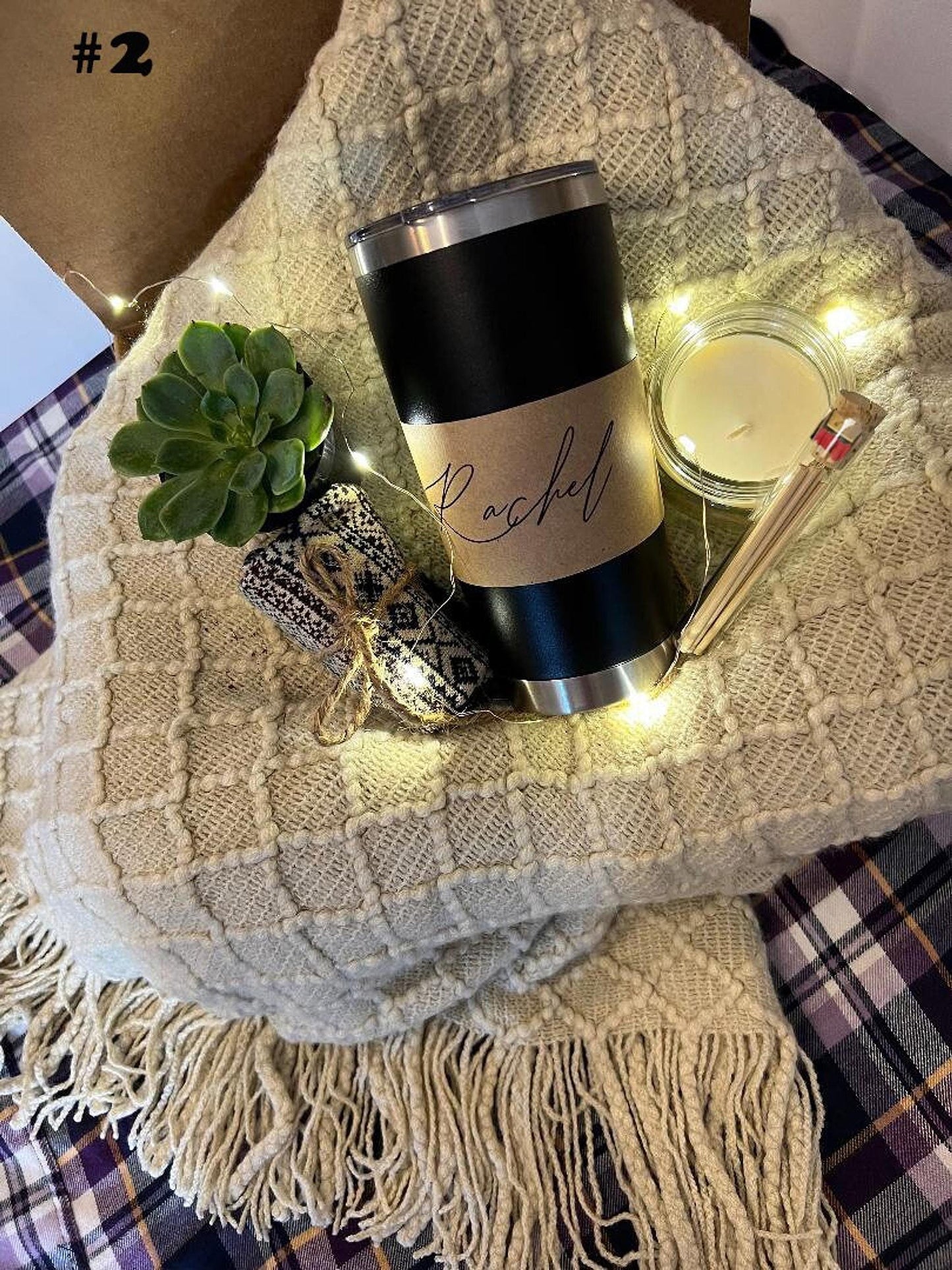 Hygge Gift Box with Cozy Blanket, Candle, and Live Succulent