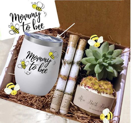 Mother to Be Gift Box, Mommy to Bee Candle, Succulent and Bath Bomb Set