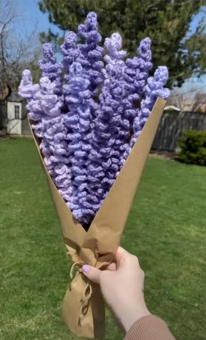 Tulip and lavender Crochet Bouquet, Handcrafted Floral Arrangement for Home Decor