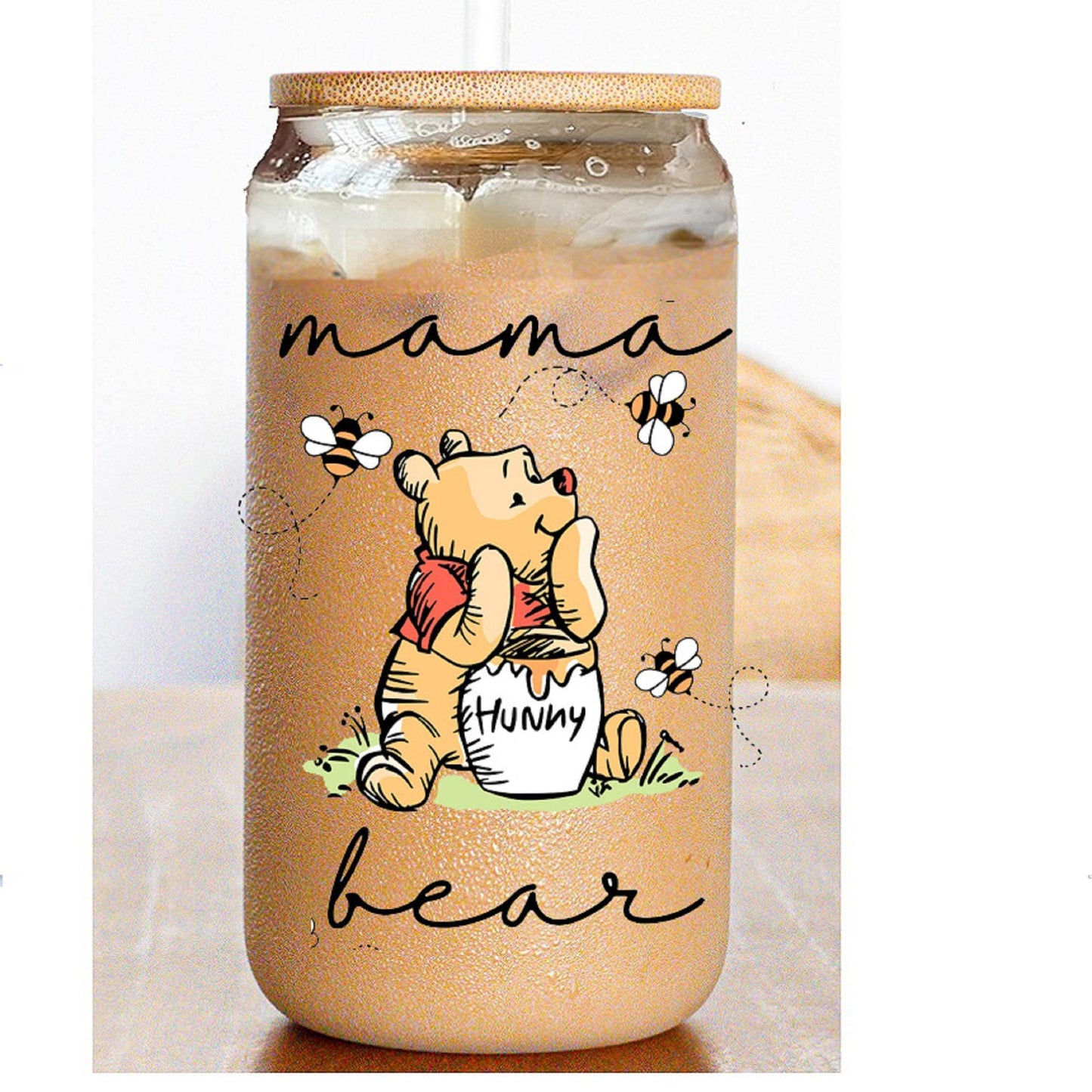 Winnie Pooh Tumbler, Personalized Glass for Mama & Daddy Bear