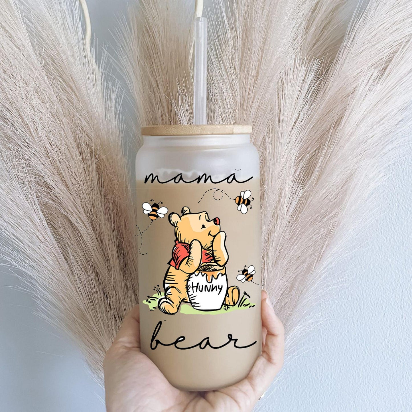 Winnie Pooh Tumbler, Personalized Glass for Mama & Daddy Bear
