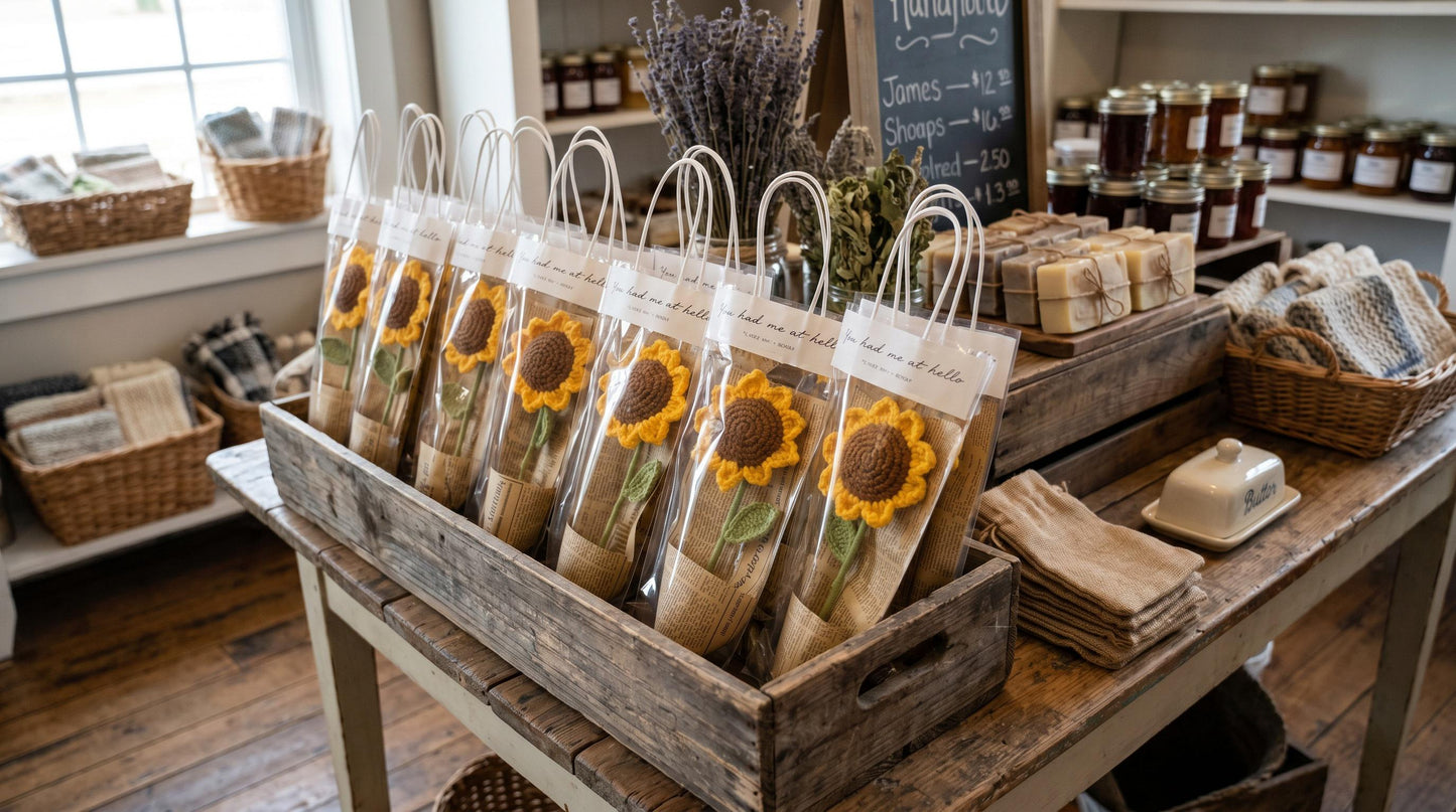 Luxury Crochet Sunflower Gift Bag | Handmade Forever Flower Bouquet | Sunflower Gift for Her