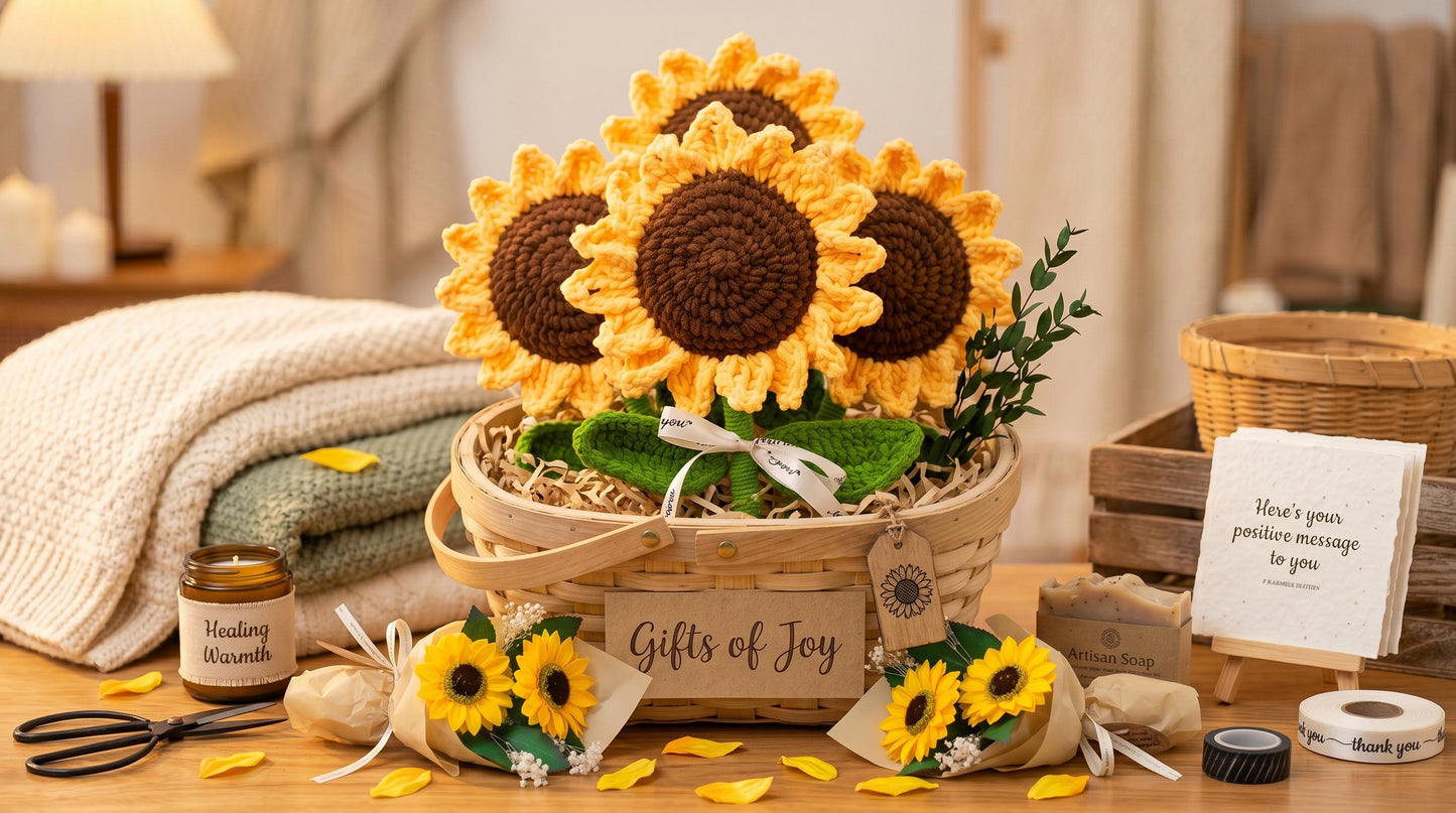 Crochet Sunflower Gift | Handmade Forever Flower | Knitted Sunflower | Rustic Farmhouse Decor | Teacher Mother's Day Gift