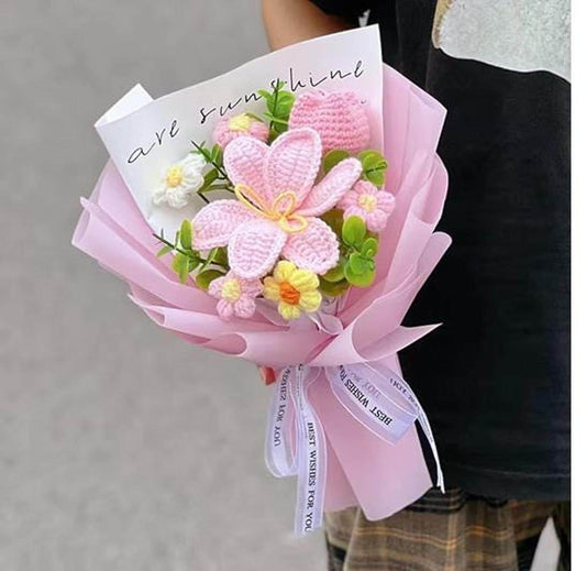 Crochet Flower Bouquet, Handmade Tulips and Roses in Soft Colors