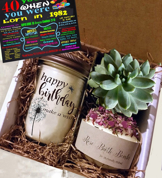 40th Birthday Gift , 40th birthday,Birthday gift for her, 1982, Soy Candle, Succulent, Rose Soap bomb - Naturally GiftedNY