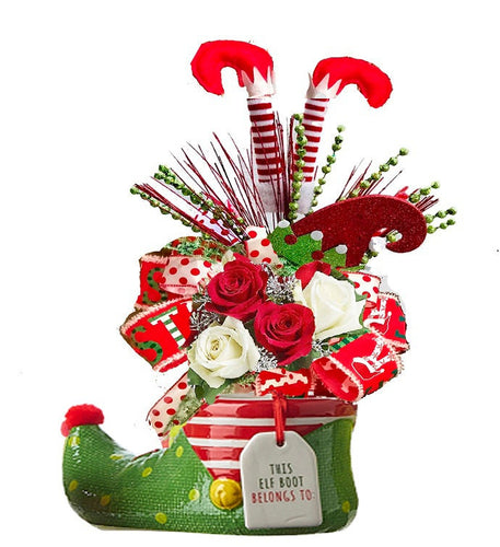 Christmas elf Shoe Soap Flowers  centerpiece,Christmas gift - Naturally GiftedNY